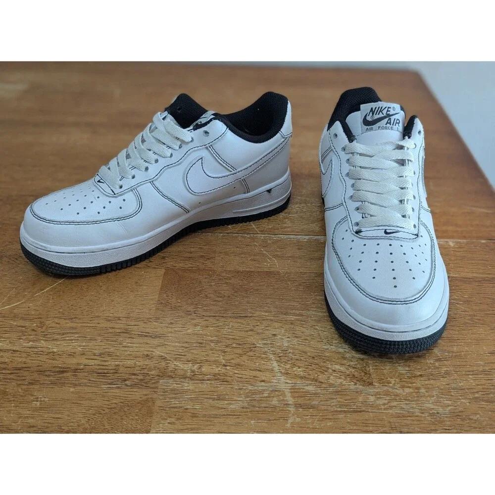 Nike Air Force 1 '07 Low Top Sneakers Contrast Stitch White Black CV1724-104 6.5